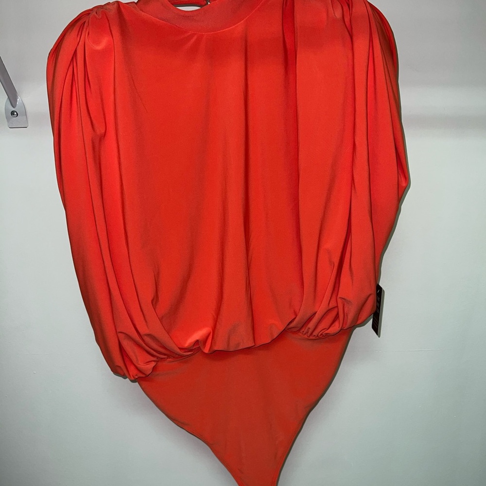 Backless Orange Draped Bodysuit